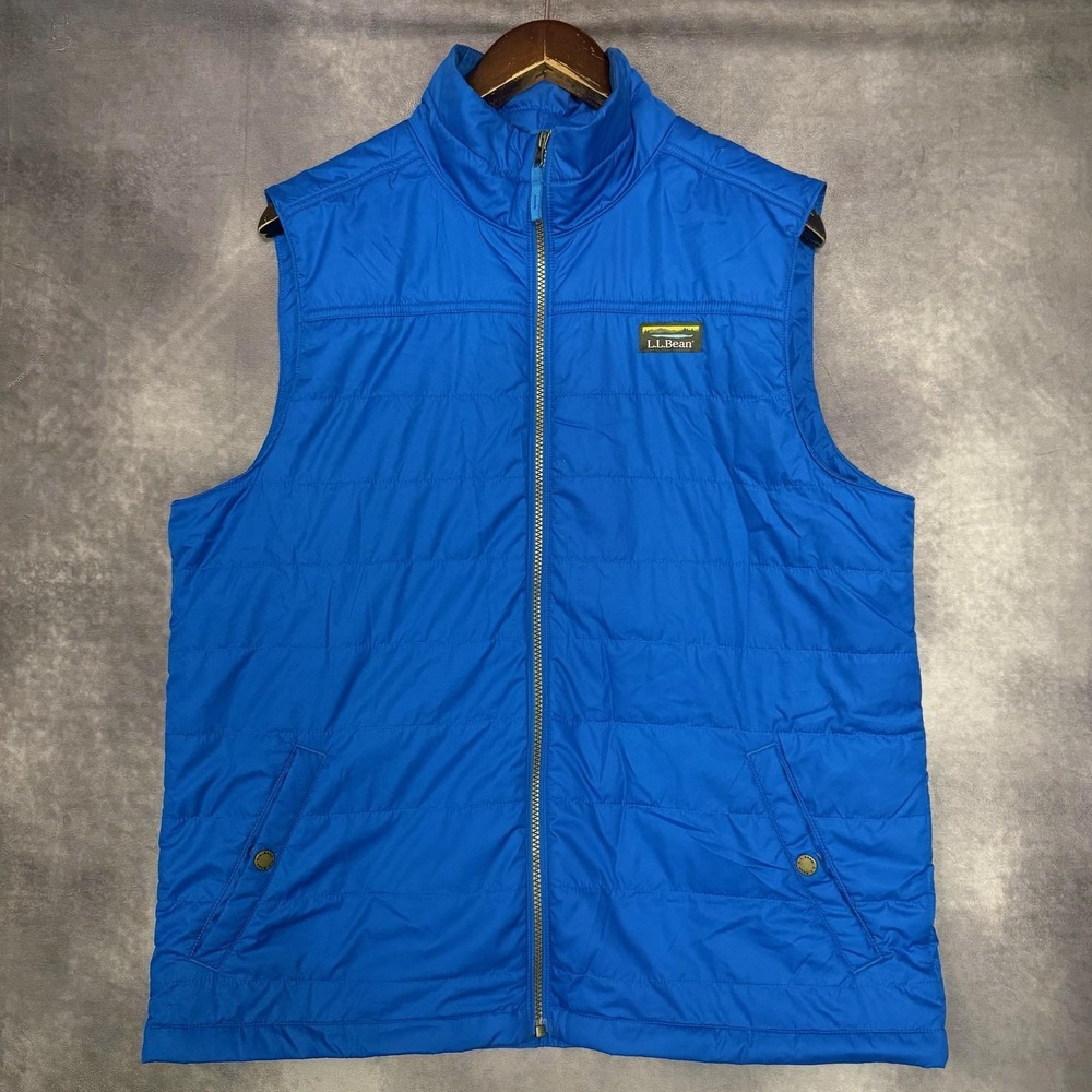 L.L.Bean Vest Mens Large Blue Insulated Quilted Zip Front Puffer Outdoor Hiking